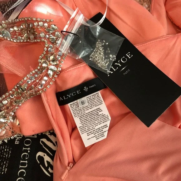 NEW ALYCE PARIS SZ 6 PINK CORAL TWO PIECE BEAD ILLUSION FORMAL EVENING GOWN - Picture 15 of 15